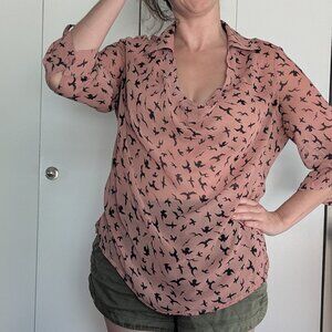 Modcloth Edgar Allan Poetess cowl neck sheer chiffon ravens blouse L
